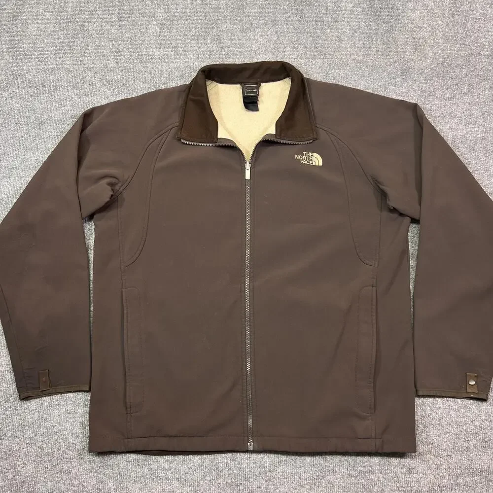 The North Face Jacket Mens Large Brown Softshell Fleece Lined Full Zip Hiking